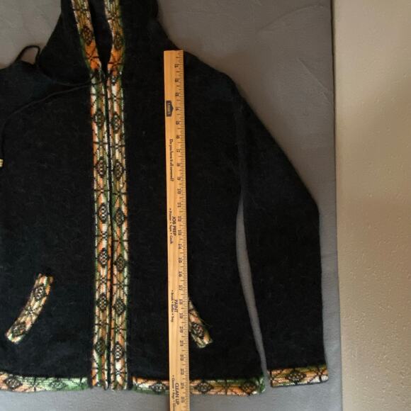 Alpaca Collection Handmade Full Zip Cardigan Sweater Womens L Black Hood - Picture 14 of 16